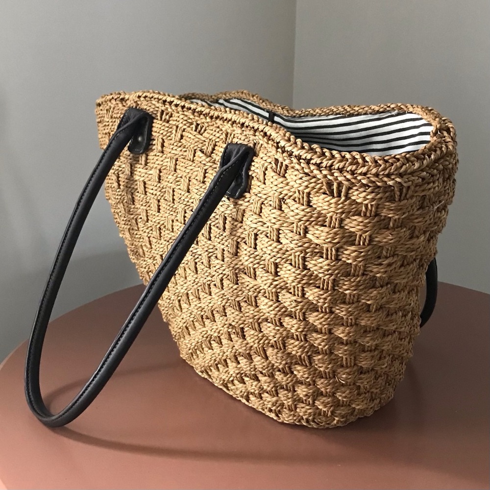 Large J. Crew straw beach bag